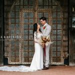 Bride and groom standing outside Peppers Creek Hunter Valley on their wedding day